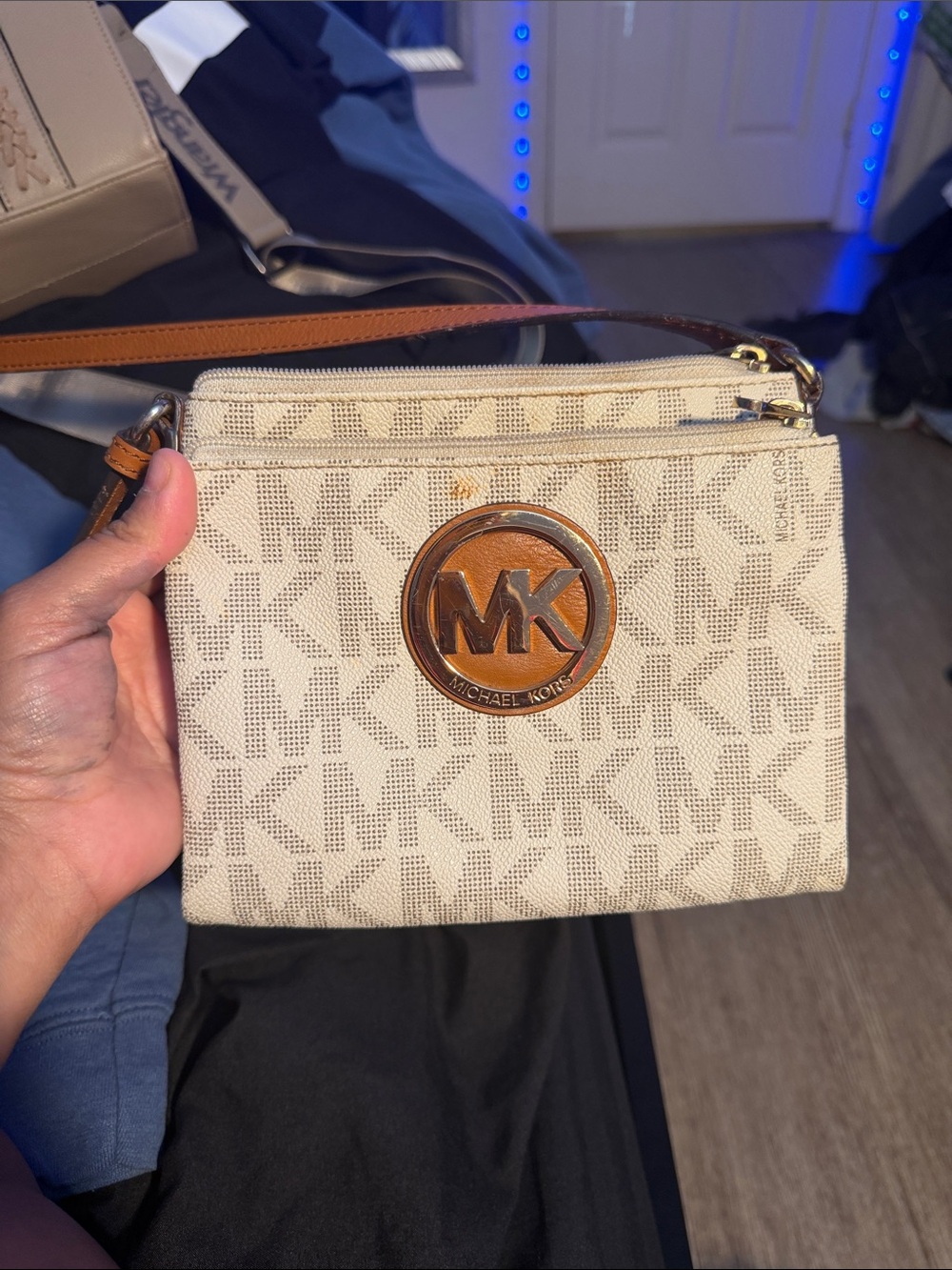 Michael Kors Beige Canvas Logo Wristlet